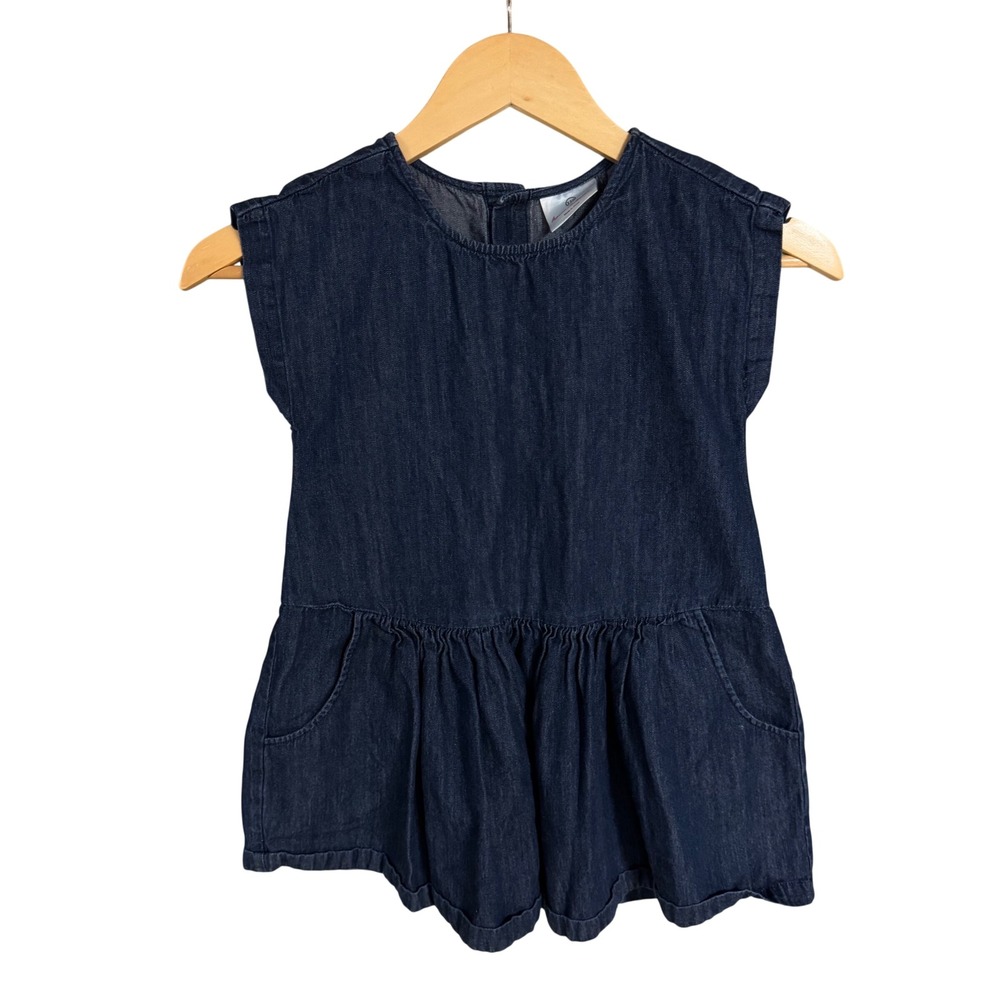 Hanna Andersson Girls Dark Wash Denim Ruffle Dress Blue Cotton Size 110 5T
